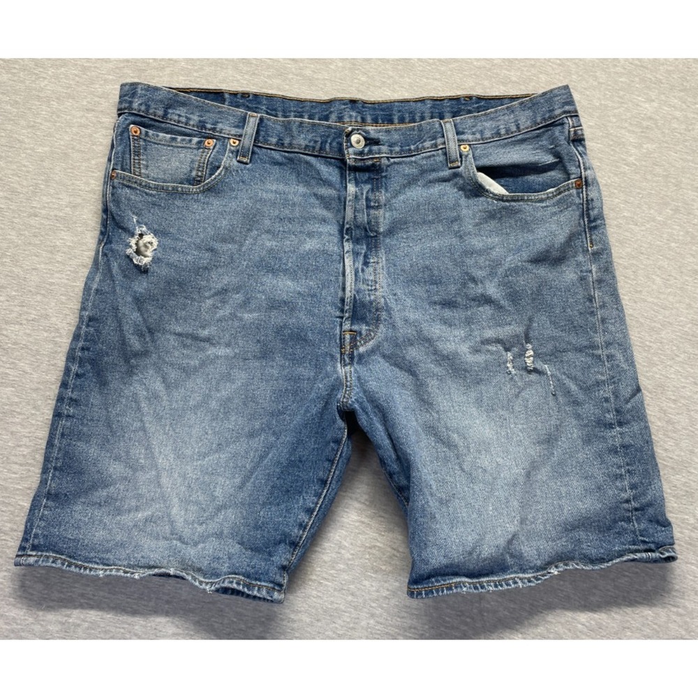 Levi's 501 Original Fit Shorts Men 42 Blue Denim High Rise Distressed Button Fly